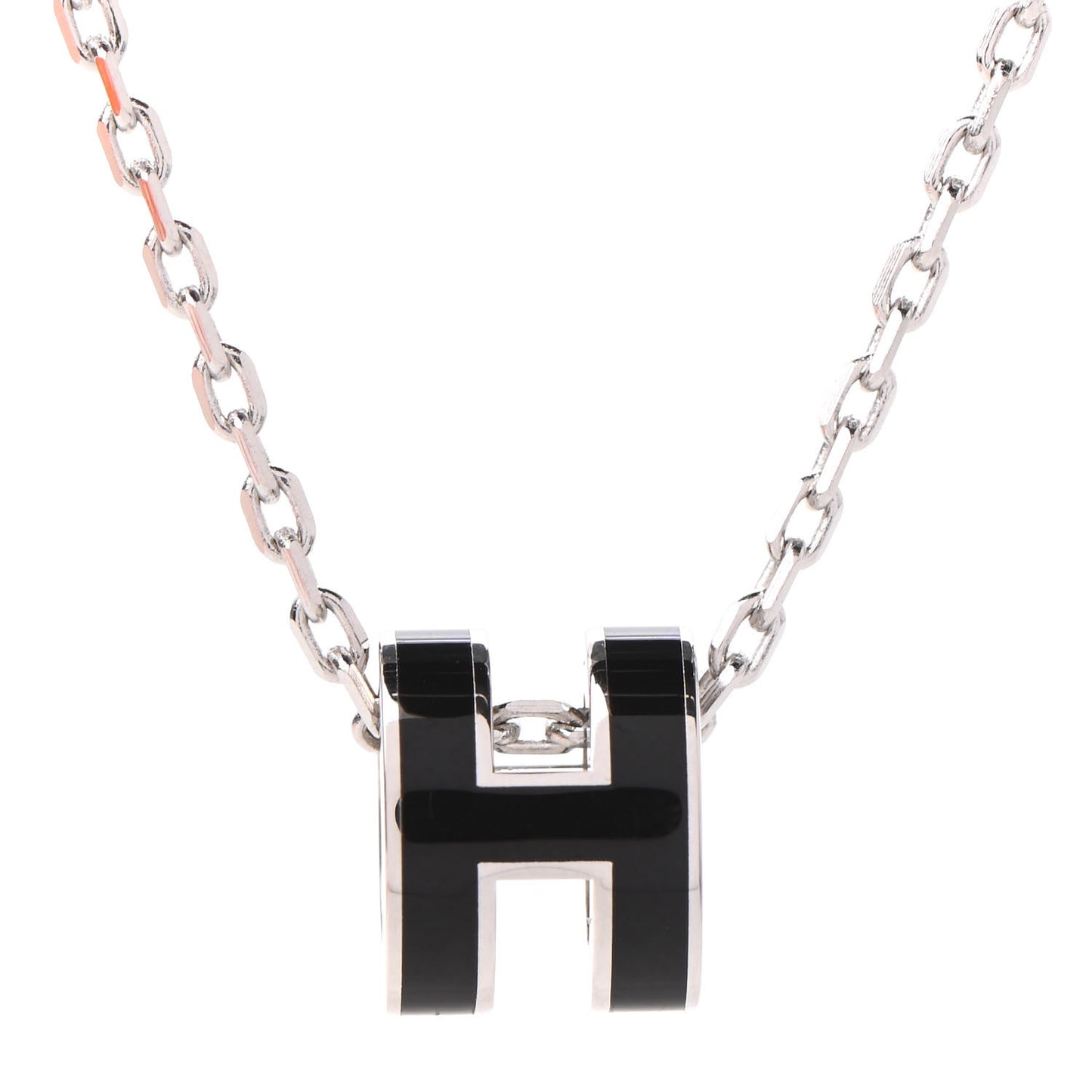 Lacquered Palladium Mini Pop H Pendant Necklace Black
