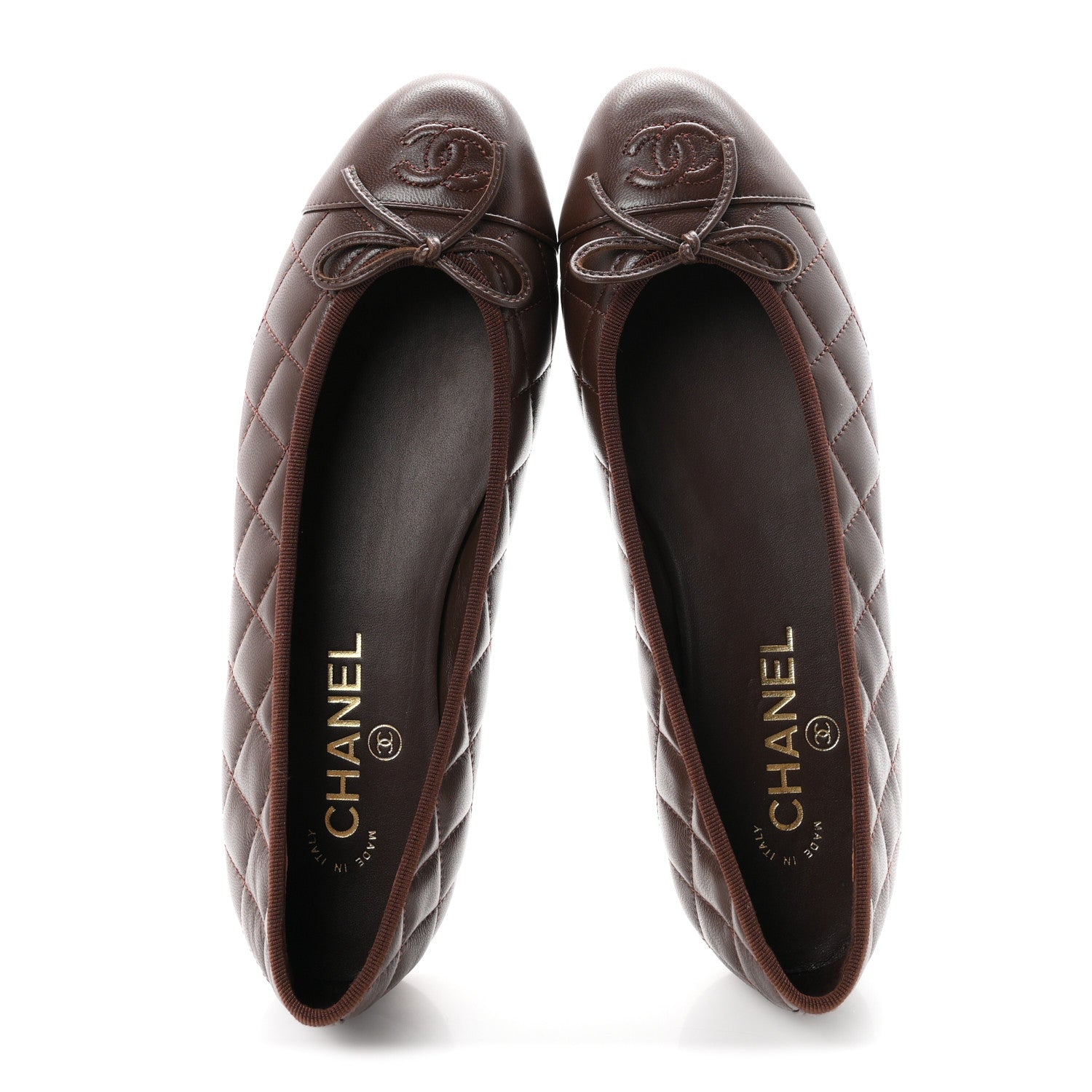Chanel Lambskin Quilted CC Cap Toe Ballerina Flats 39 Dark Brown 2 of 11