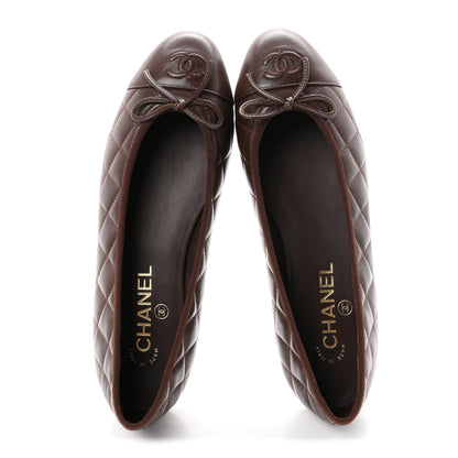 Chanel Lambskin Quilted CC Cap Toe Ballerina Flats 39 Dark Brown 2 of 11