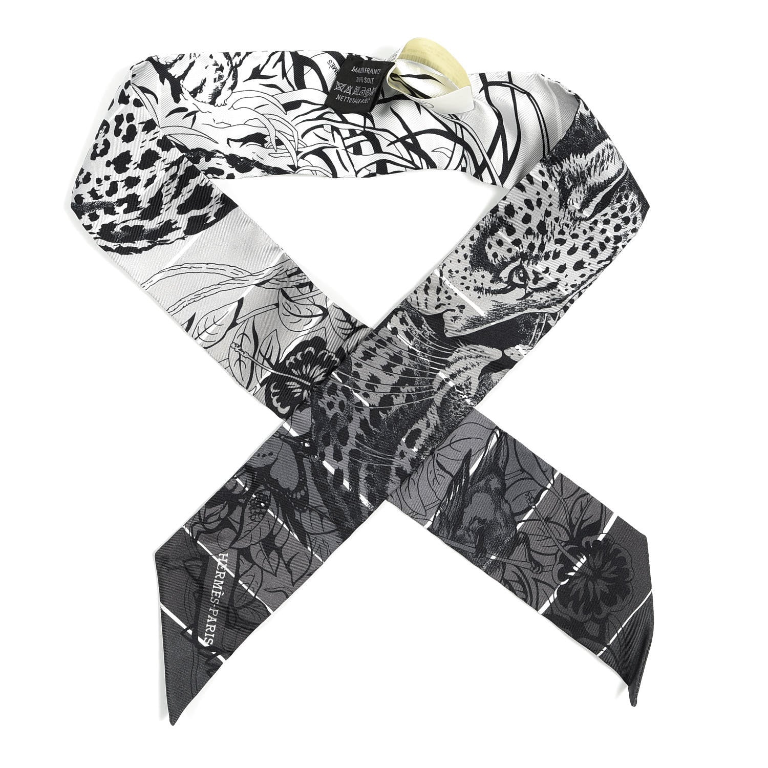 Hermes Silk Jungle Love Rainbow Twilly Gris Black White 1 of 4