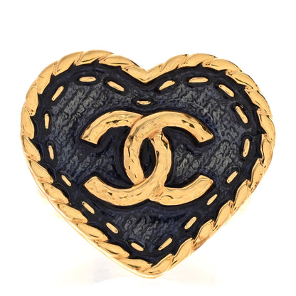 Chanel Metal Enamel CC Denim Heart Ring 7 Gold Blue 1 of 5