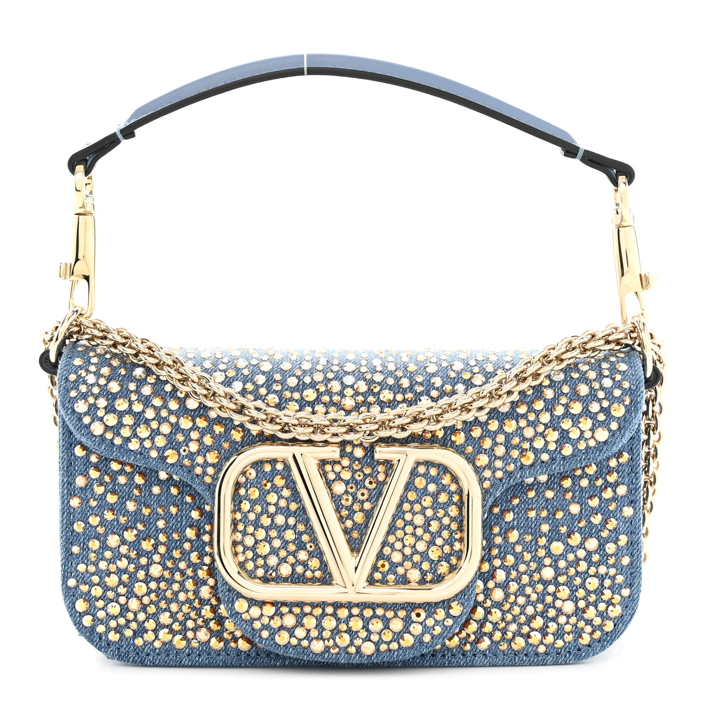 Denim Crystal Vlogo Small Loco Shoulder Bag Blue