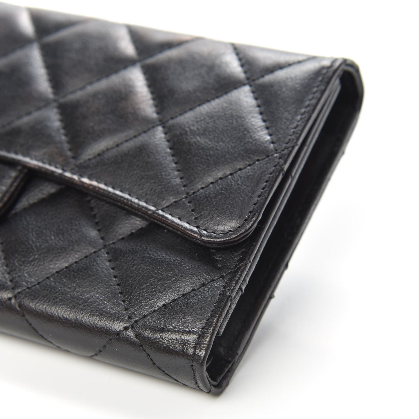 Calfskin Quilted Large Flap Wallet Black