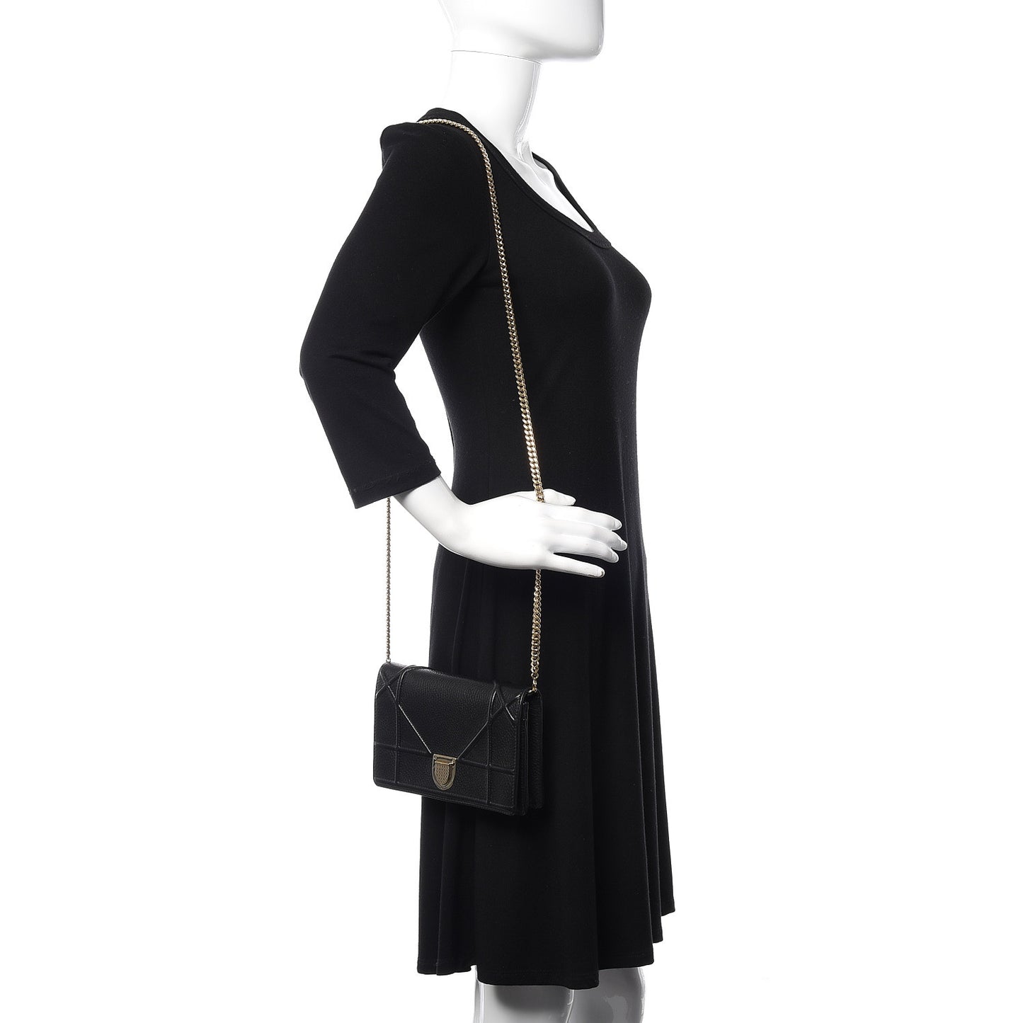 Grained Calfskin Diorama Wallet on Chain Pouch Black