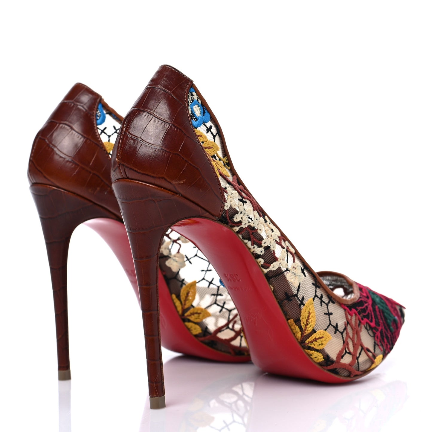 Lace Calfskin Crocodile Embossed Follies 100 Pumps 36.5 Cuoio Multicolor