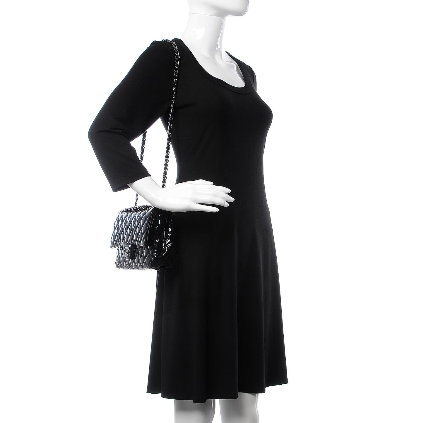 Patent Quilted Medium Double Flap Black