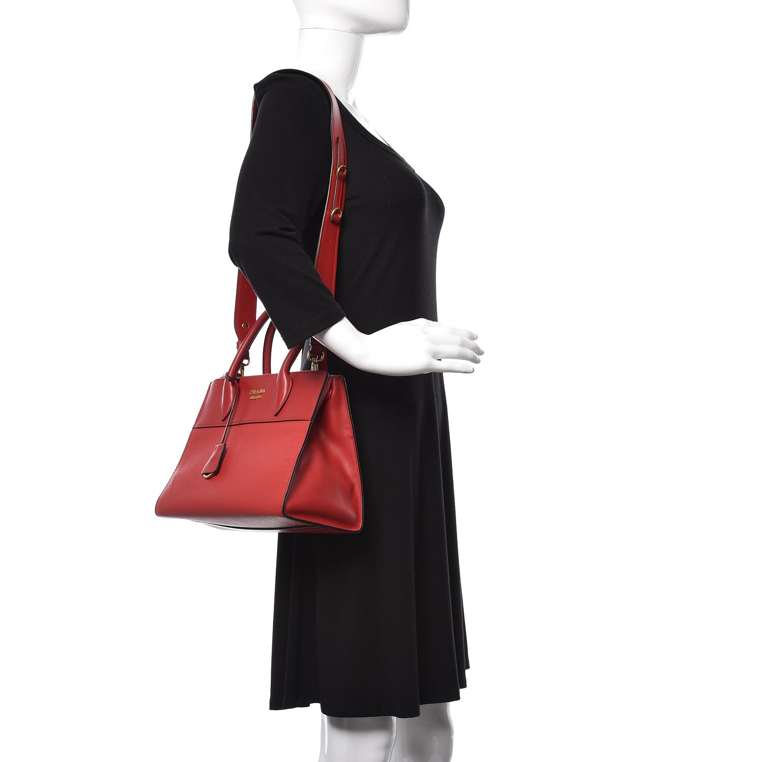 Prada Saffiano City Calfskin Small Esplanade Tote Rosso 3 of 19
