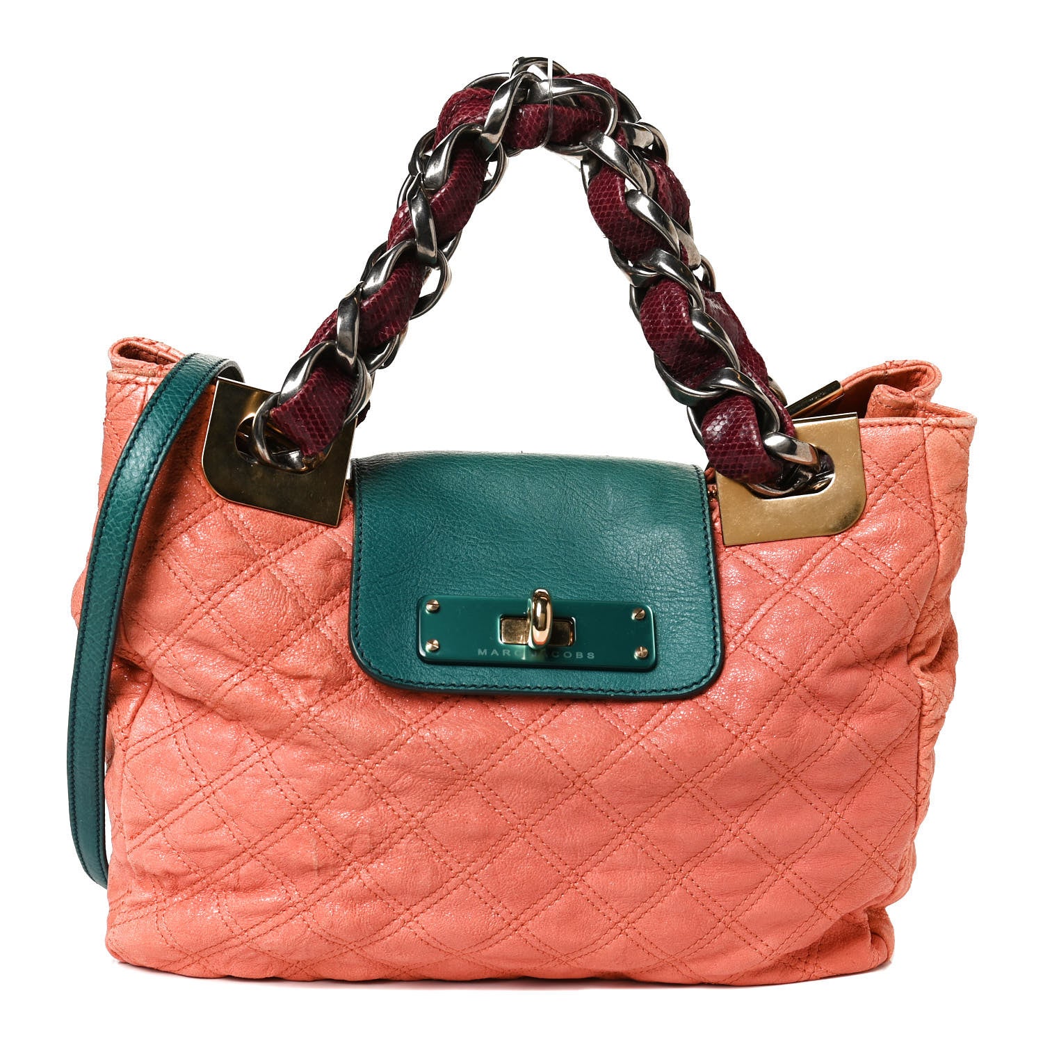 Marc Jacobs Calfskin Snakeskin Quilted Flap Pink Multicolor 1 of 12