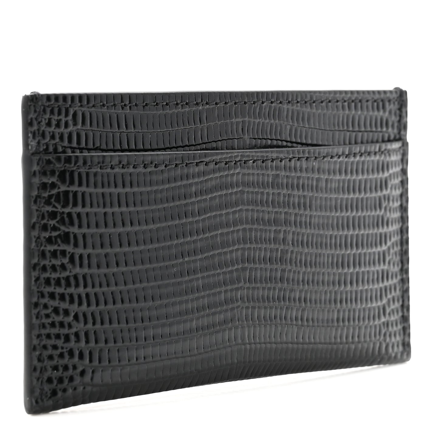 Calfskin Lizard Embossed Card Holder Black
