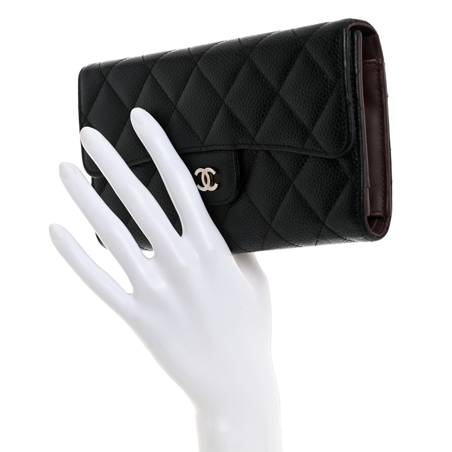 Caviar Quilted Large Flap Wallet Black