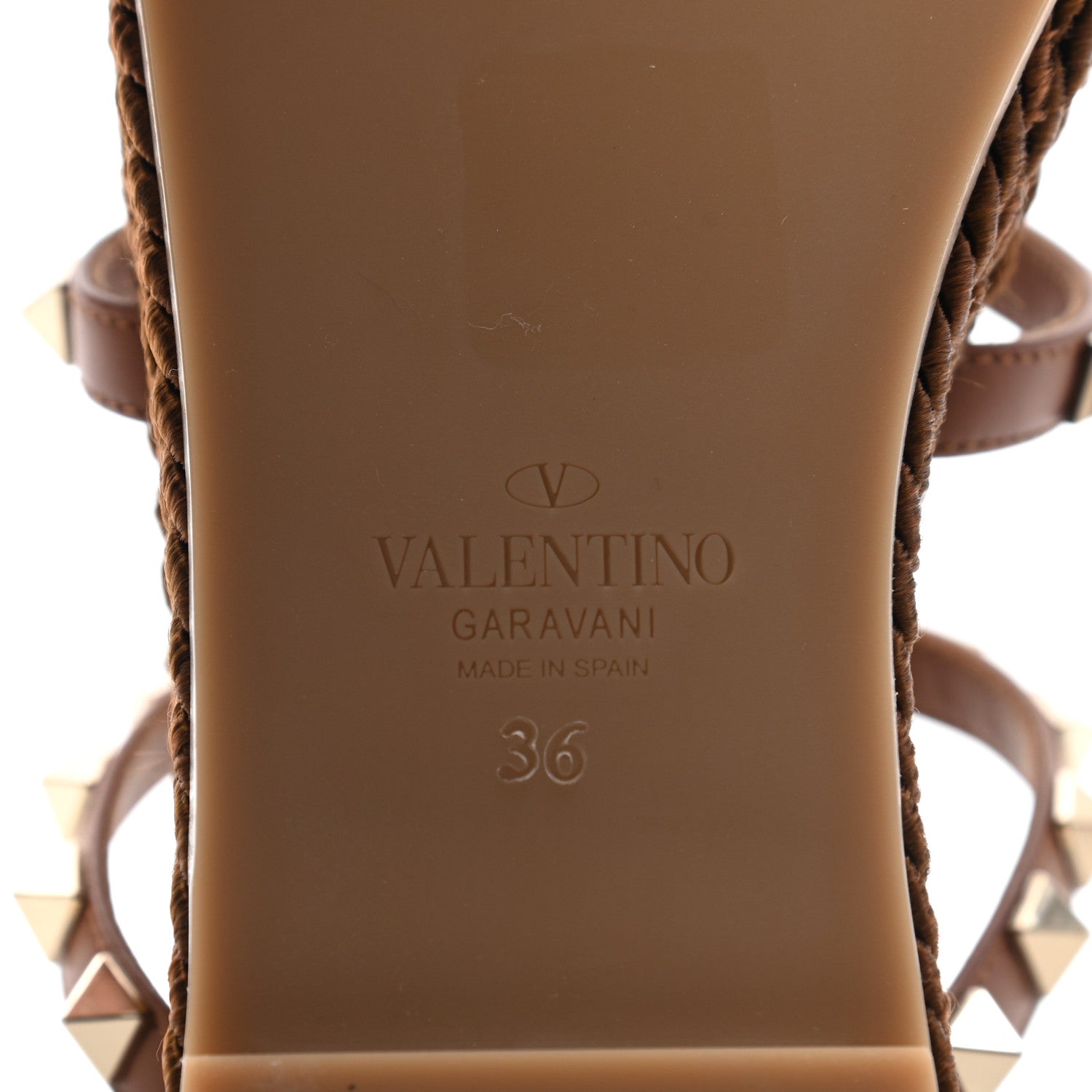 Valentino Garavani Calfskin Rockstud Ankle Strap Torchon Espadrille Caged 30/55mm Sandals 36 Saddle Brown 6 of 8