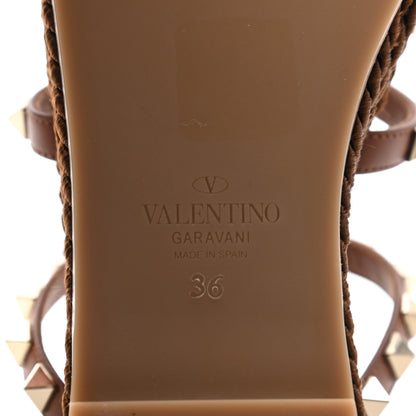 Valentino Garavani Calfskin Rockstud Ankle Strap Torchon Espadrille Caged 30/55mm Sandals 36 Saddle Brown 6 of 8