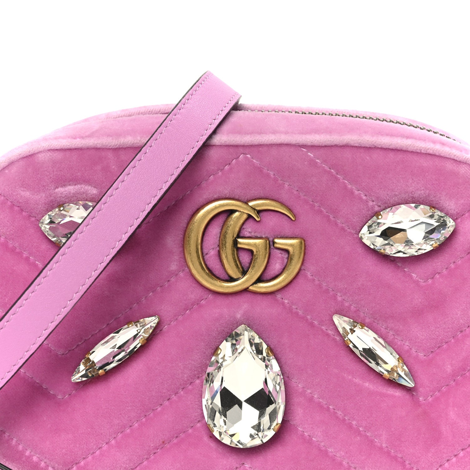 Gucci Velvet Matelasse Marquise Crystals Mini GG Marmont Chain Shoulder Bag Malva 9 of 11