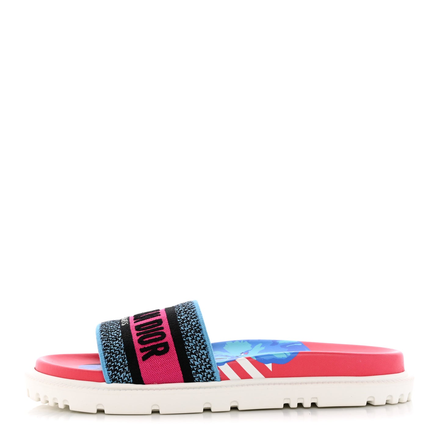 Canvas D-Flower Pop Embroidered Dway 10mm Slide Sandals 39 Pink Blue Multicolor
