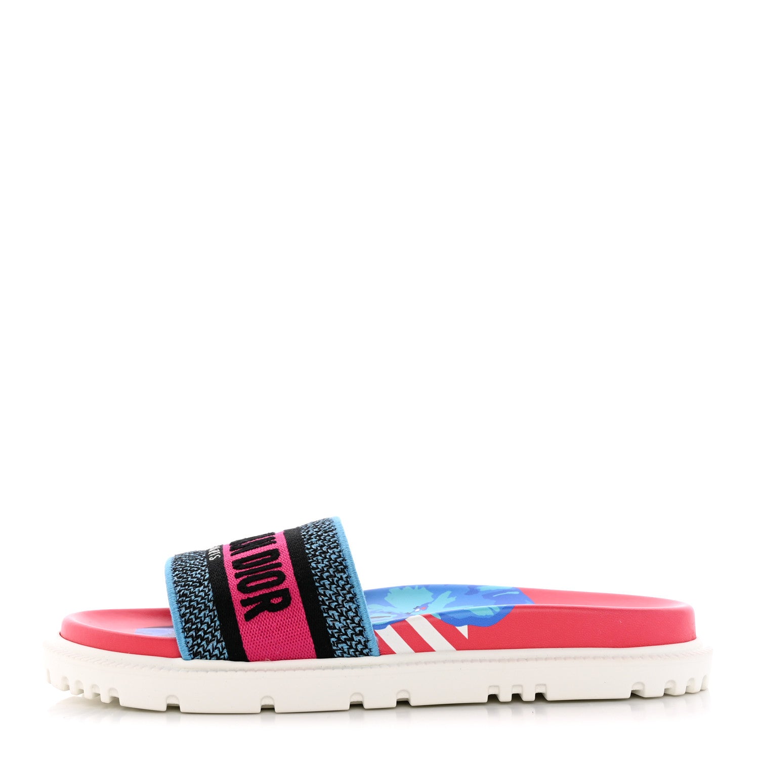 Christian Dior Canvas D-Flower Pop Embroidered Dway 10mm Slide Sandals 39 Pink Blue Multicolor 1 of 11