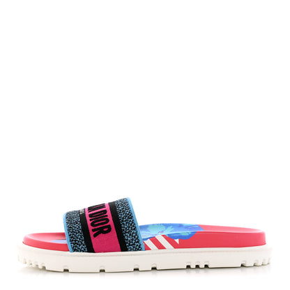 Christian Dior Canvas D-Flower Pop Embroidered Dway 10mm Slide Sandals 39 Pink Blue Multicolor 1 of 11