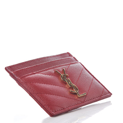 Saint Laurent Grain De Poudre Matelasse Chevron Monogram Credit Card Case New Red 3 of 5