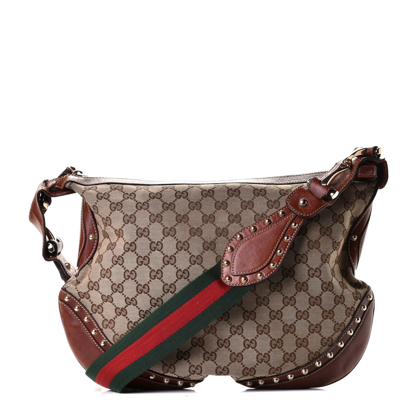 Monogram Web Studded Pelham Shoulder Bag Brown