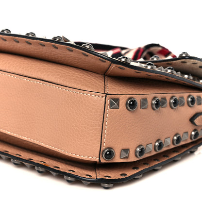 Valentino Garavani Grained Calfskin Onyx Medium Guitar Strap Rockstud Rolling Flap Saddle Bag Soft Noisette 11 of 11