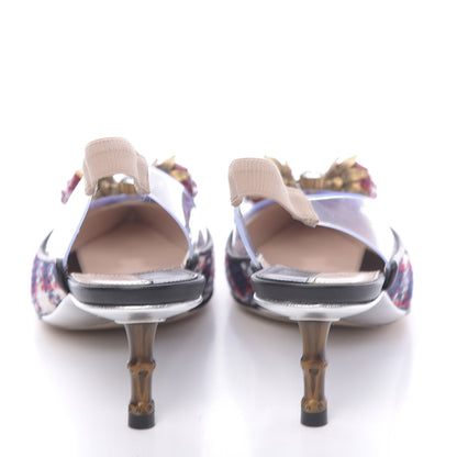 Gucci Tweed PVC Bamboo Strawberry Eleonor Low Heel Slingback Pumps 36 Marine Red 5 of 10