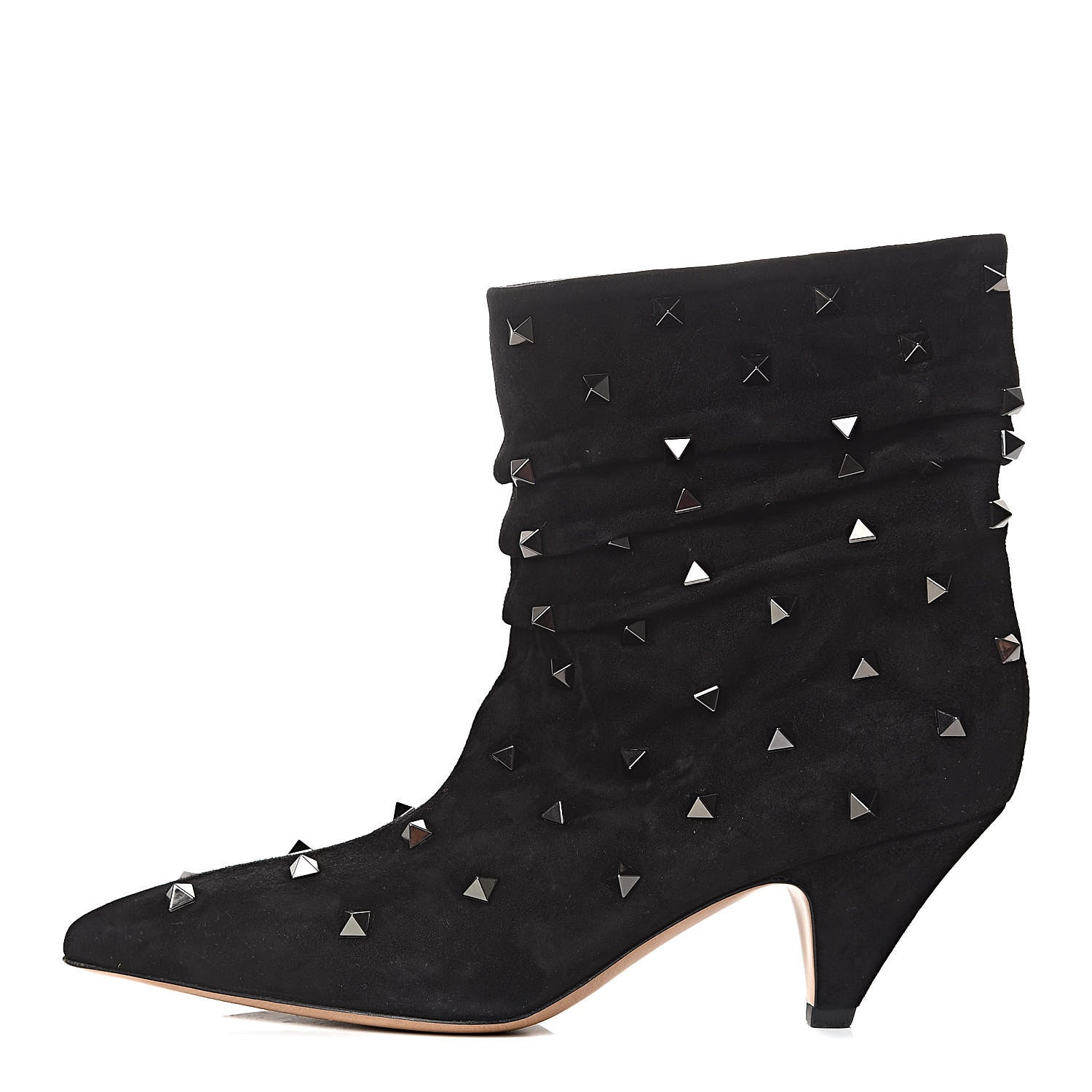 Valentino Garavani Suede Rockstud Scrunch Ankle Booties 39 Black 1 of 12