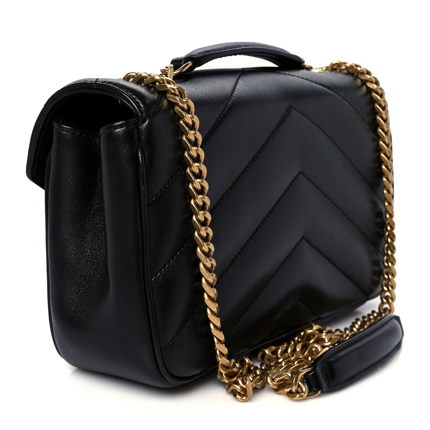 Lambskin Chevron Quilted Small Loulou Black