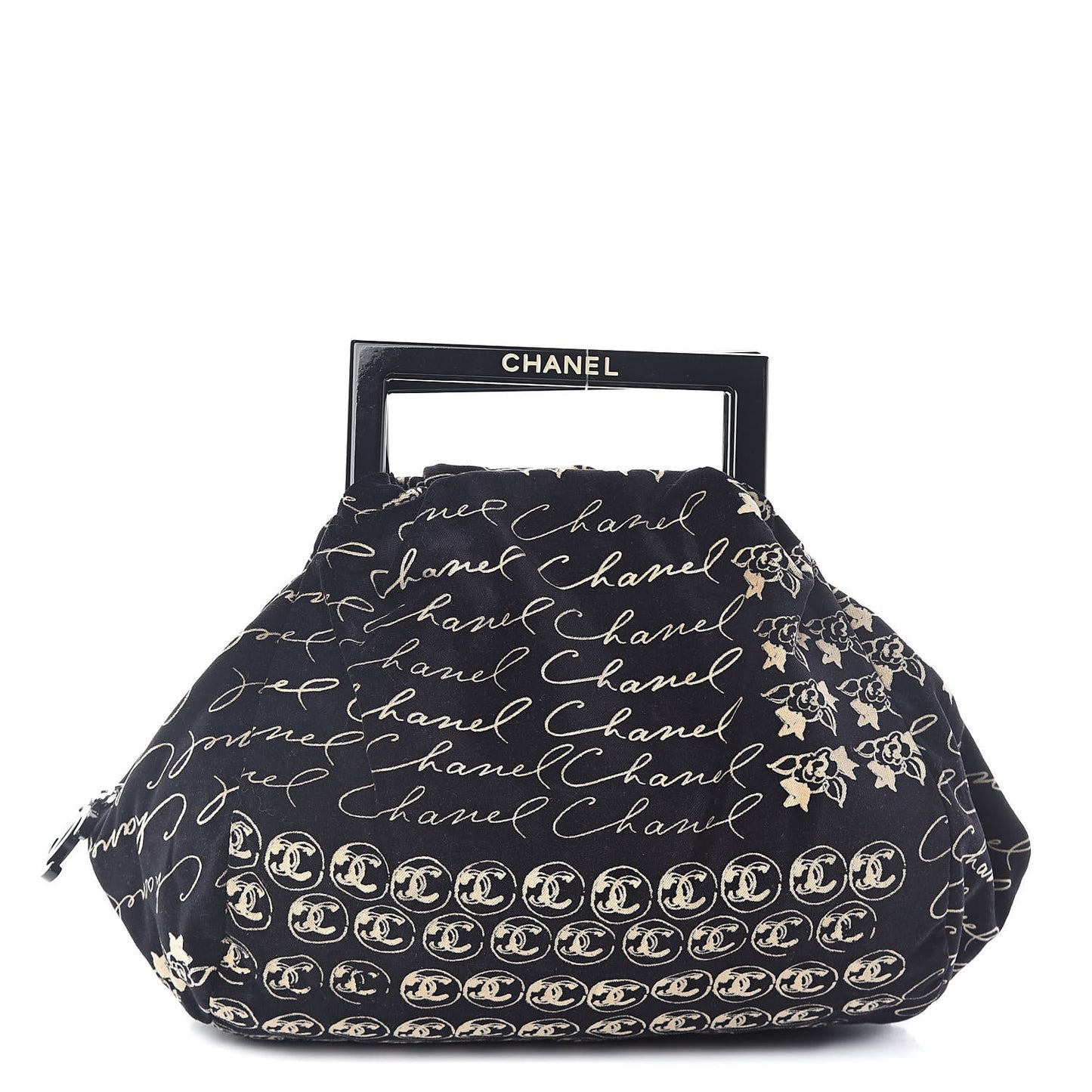Velvet Camellia Flower Print Tote Black
