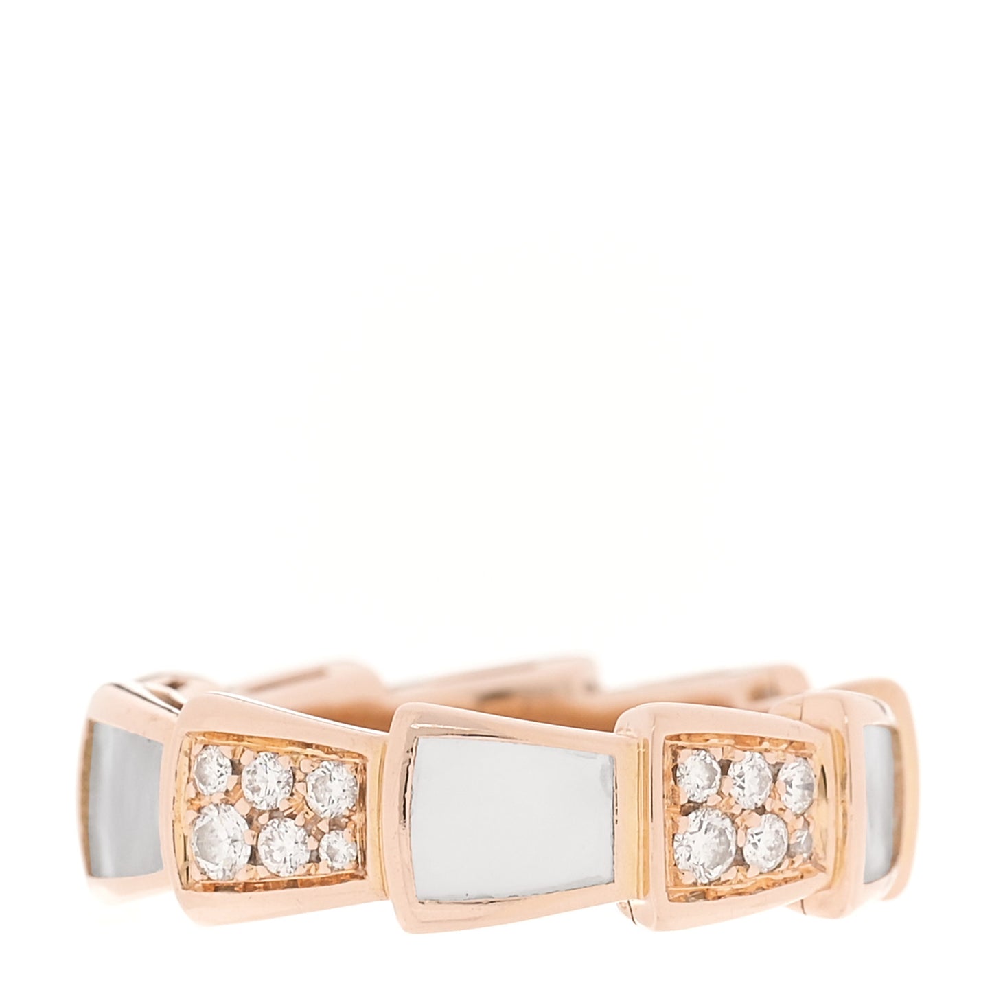 18K Rose Gold Diamond Mother of Pearl 6mm Serpenti Viper Band Ring 48 4.5