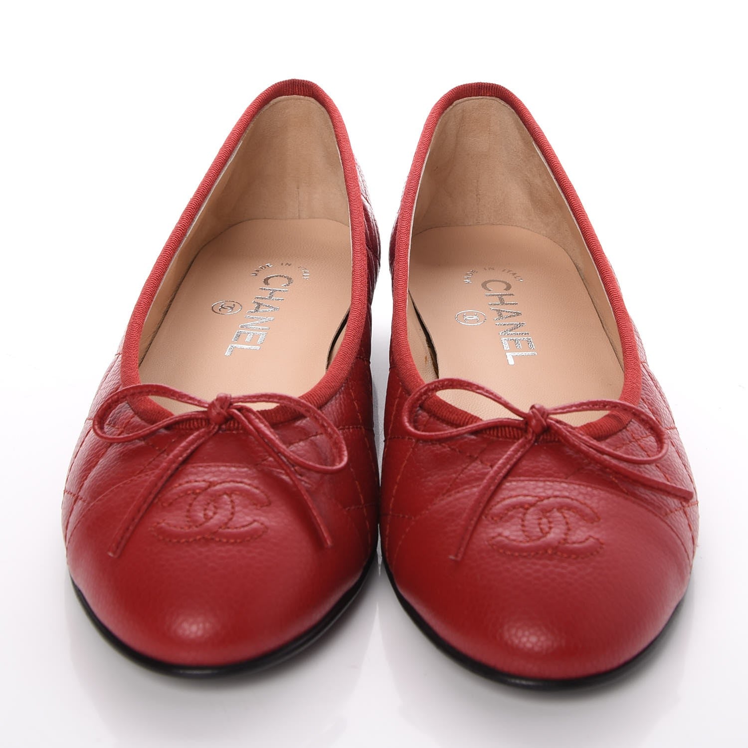 Chanel Caviar Quilted CC Cap Toe Ballerina Flats 39 Red 2 of 9