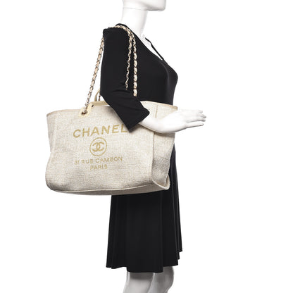 Chanel Canvas Large Deauville Tote Light Beige 2 of 17