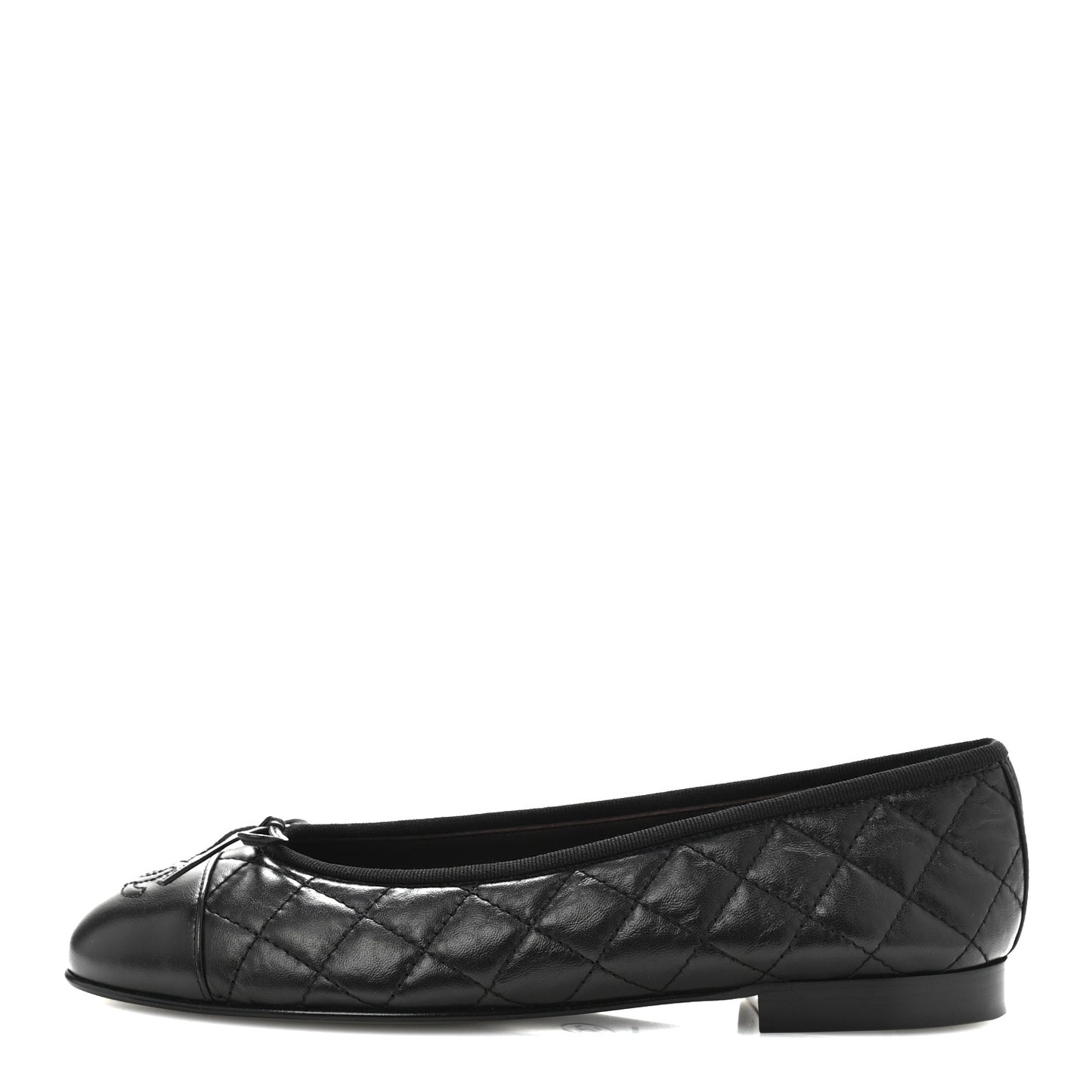 Aged Calfskin Quilted CC Cap Toe Ballerina Flats 38.5 Black