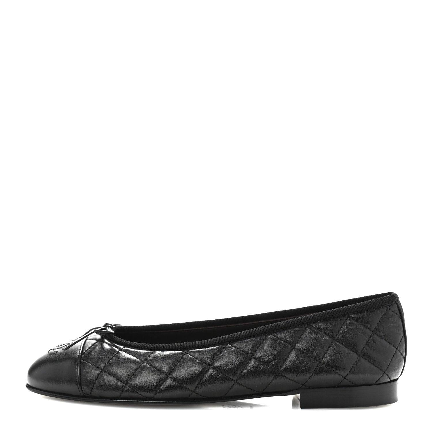 Chanel Aged Calfskin Quilted CC Cap Toe Ballerina Flats 38.5 Black 1 of 9