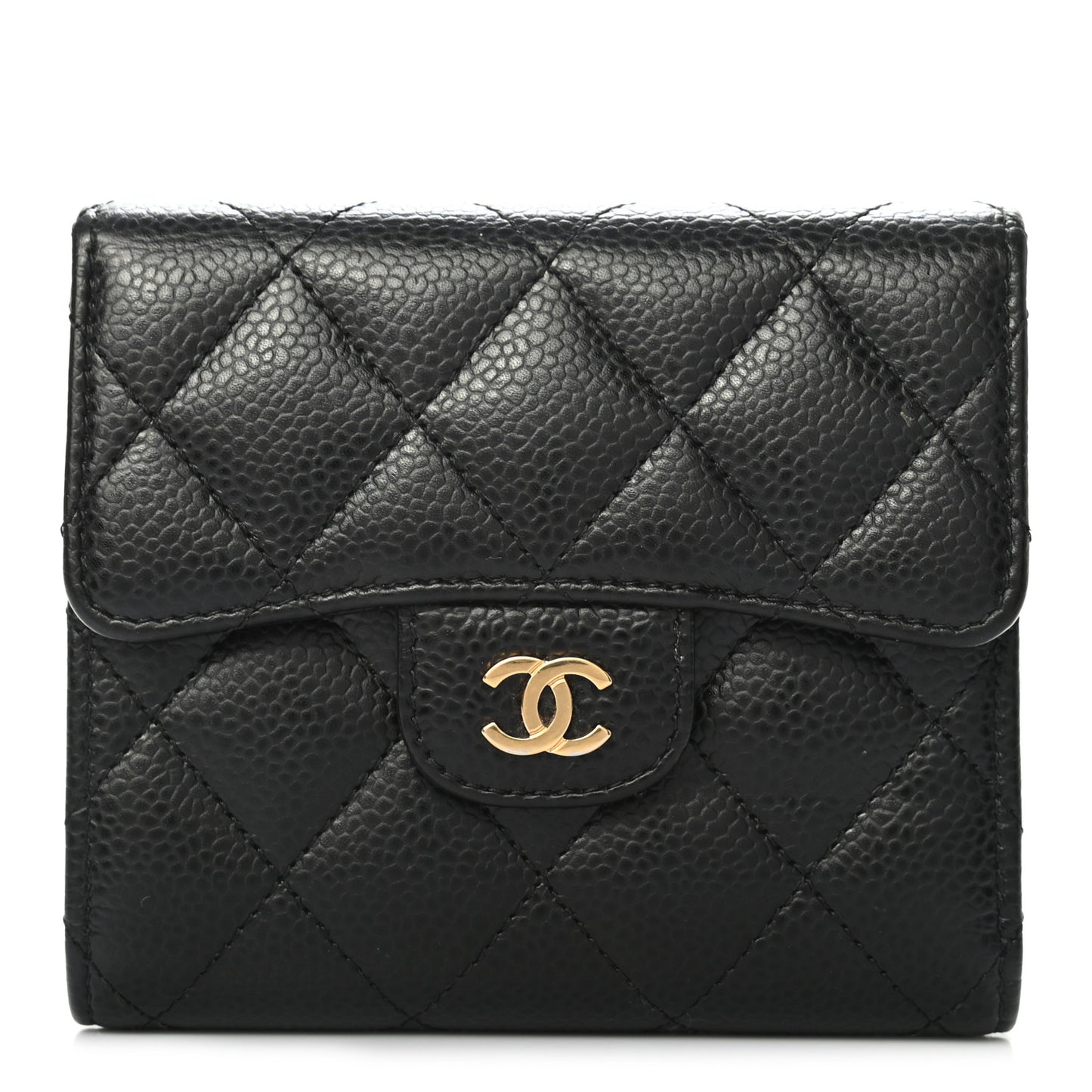 Caviar Quilted Compact Flap Wallet Black