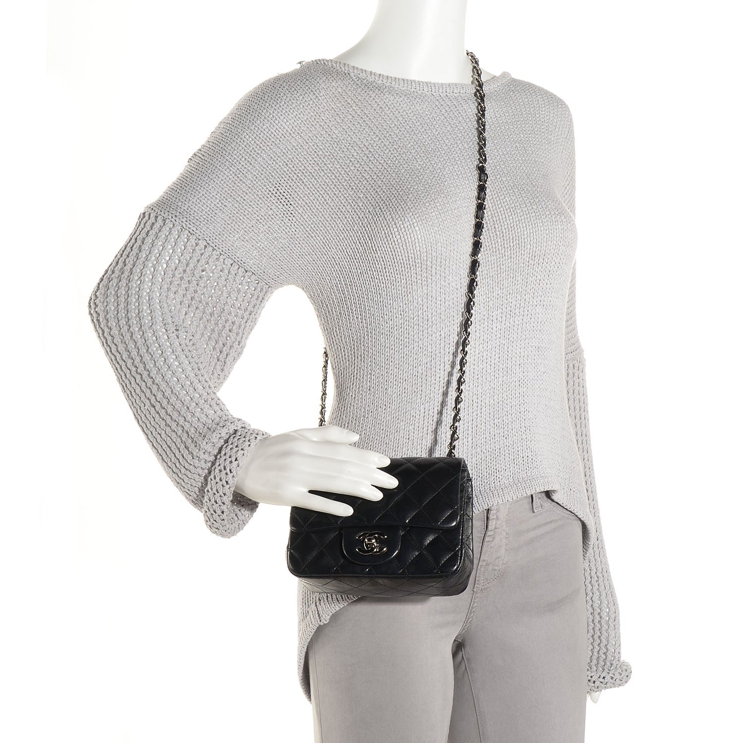 Lambskin Quilted Mini Square Flap Black