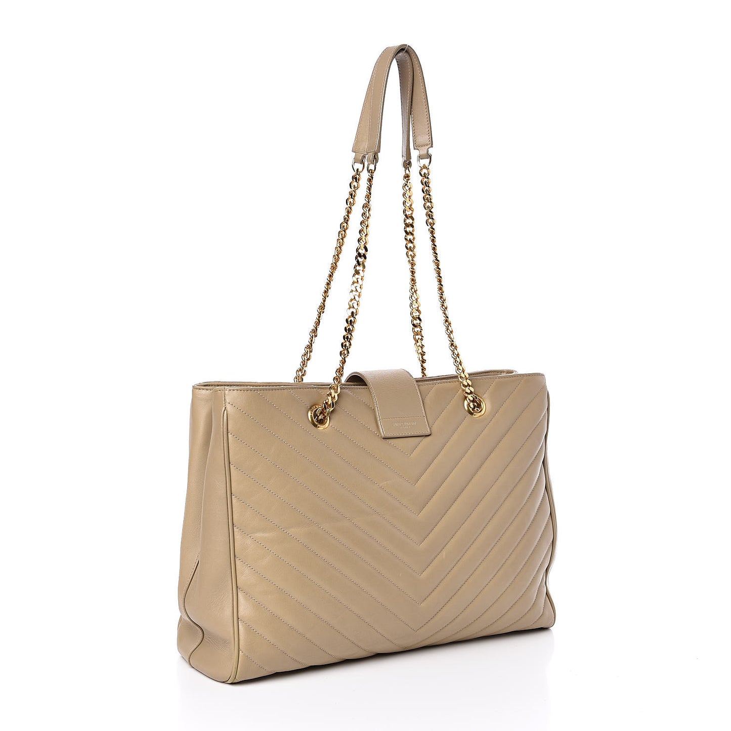 Lambskin Matelasse Chevron Monogram Shopping Bag Dark Beige