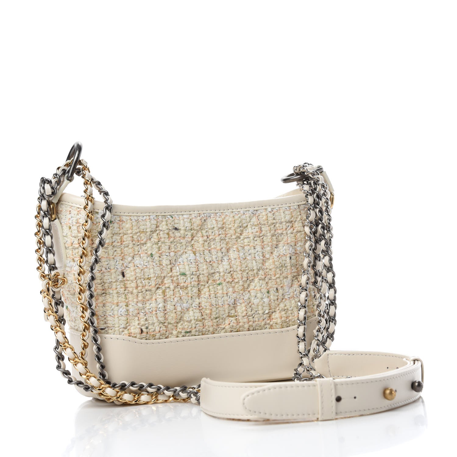 Chanel Tweed Calfskin Quilted Small Gabrielle Hobo Beige Ivory 3 of 11