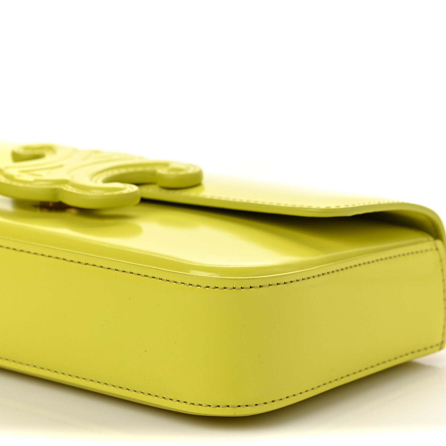 Shiny Calfskin Cuir Triomphe Chain Shoulder Bag Anis
