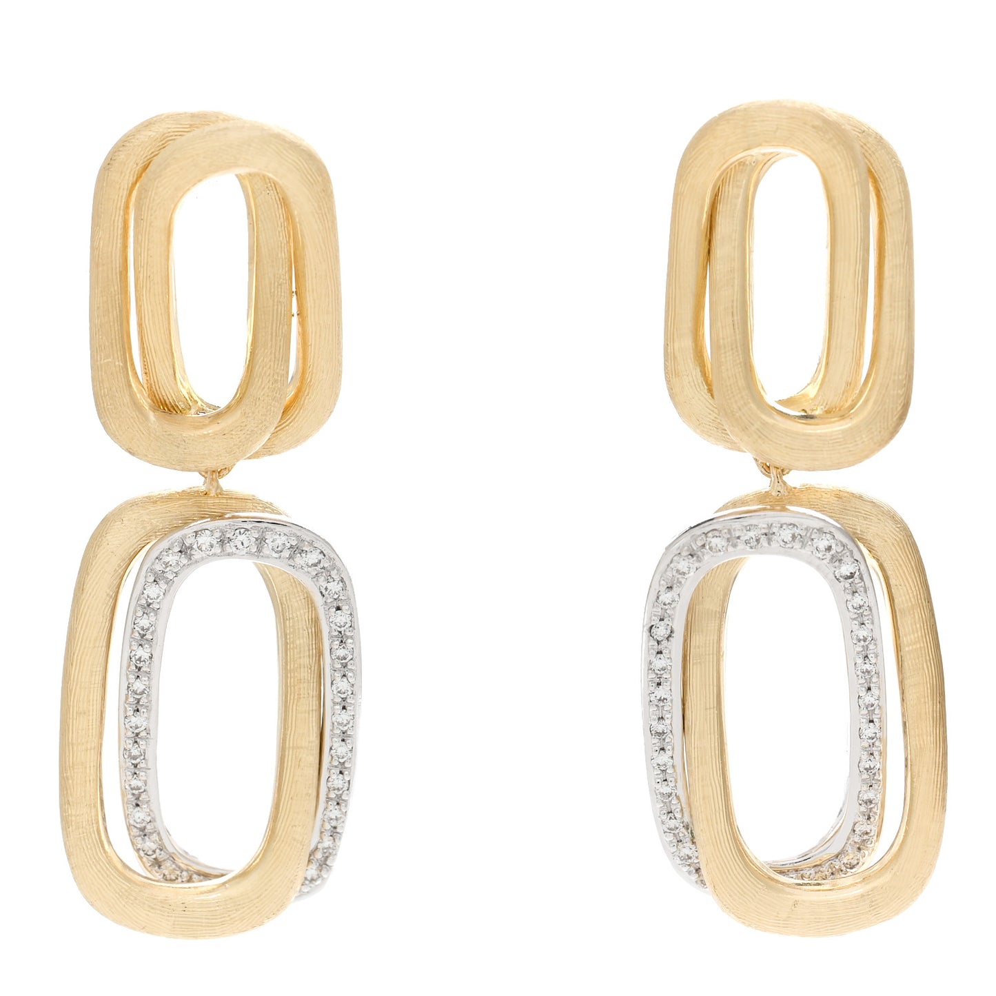 18K Yellow White Gold Diamond Murano Double Link Drop Earrings