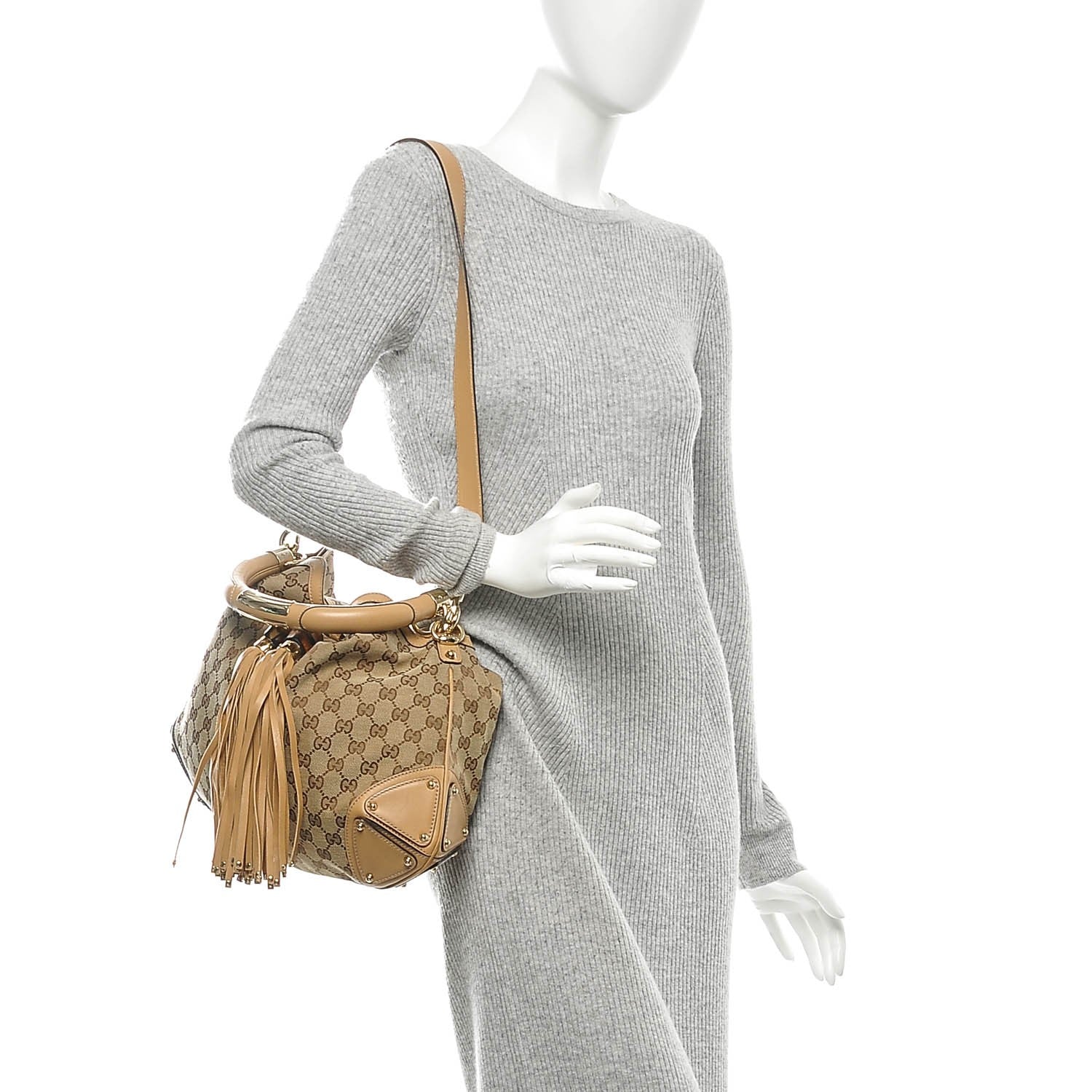 Gucci Monogram Medium Indy Top Handle Hobo Light Brown 2 of 6