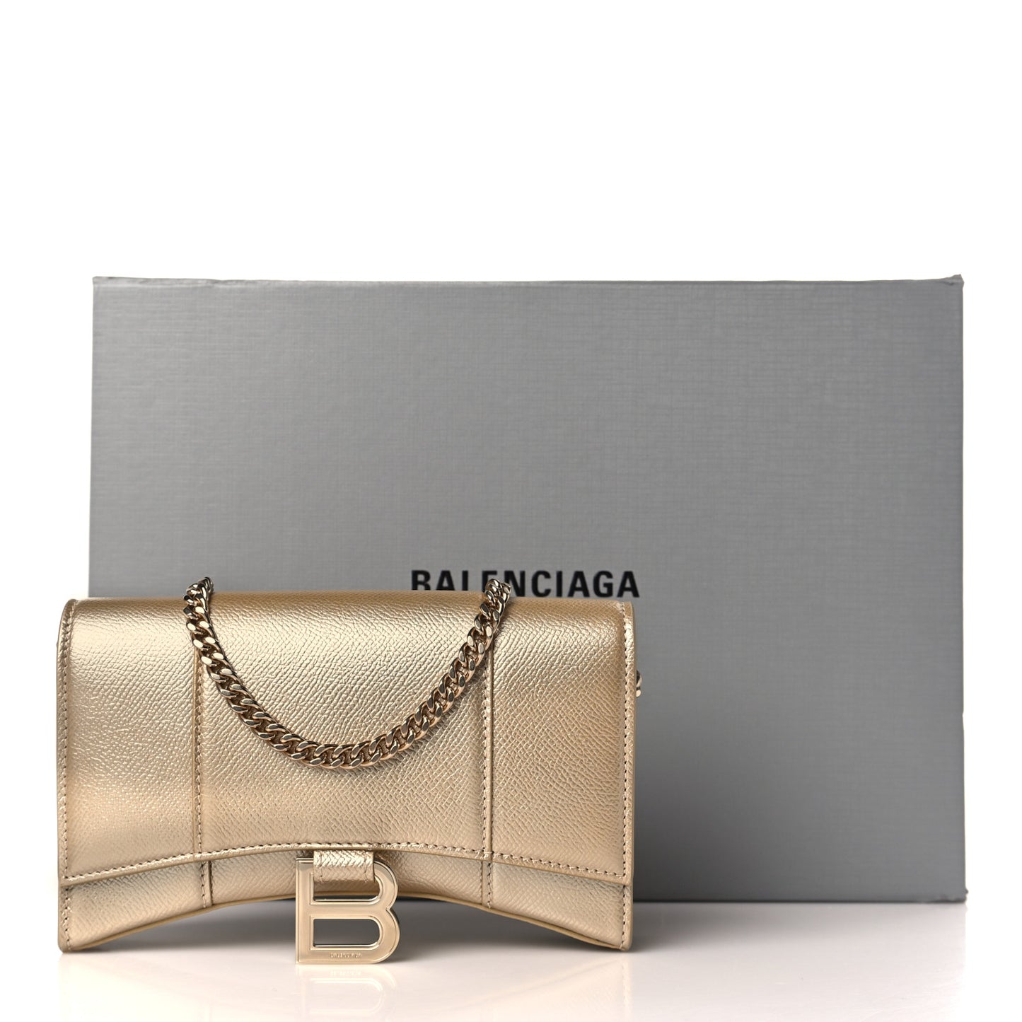 Metallic Grained Calfskin Hourglass Chain Bag Light Gold