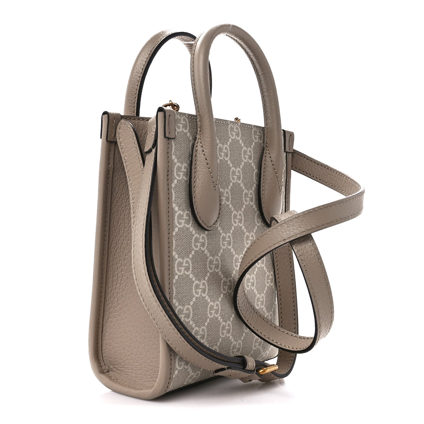 GG Supreme Monogram Textured Dollar Calfskin Mini Retro Interlocking G Tote Bag Beige Mystic White Oatmeal