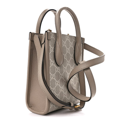 Gucci GG Supreme Monogram Textured Dollar Calfskin Mini Retro Interlocking G Tote Bag Beige Mystic White Oatmeal 3 of 10