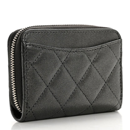 Chanel Iridescent Calfskin Quilted Zip Coin Purse Wallet Grey 3 of 7