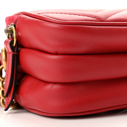 Gucci Calfskin Matelasse Mini GG Marmont Chain Crossbody Bag Hibiscus Red 9 of 11