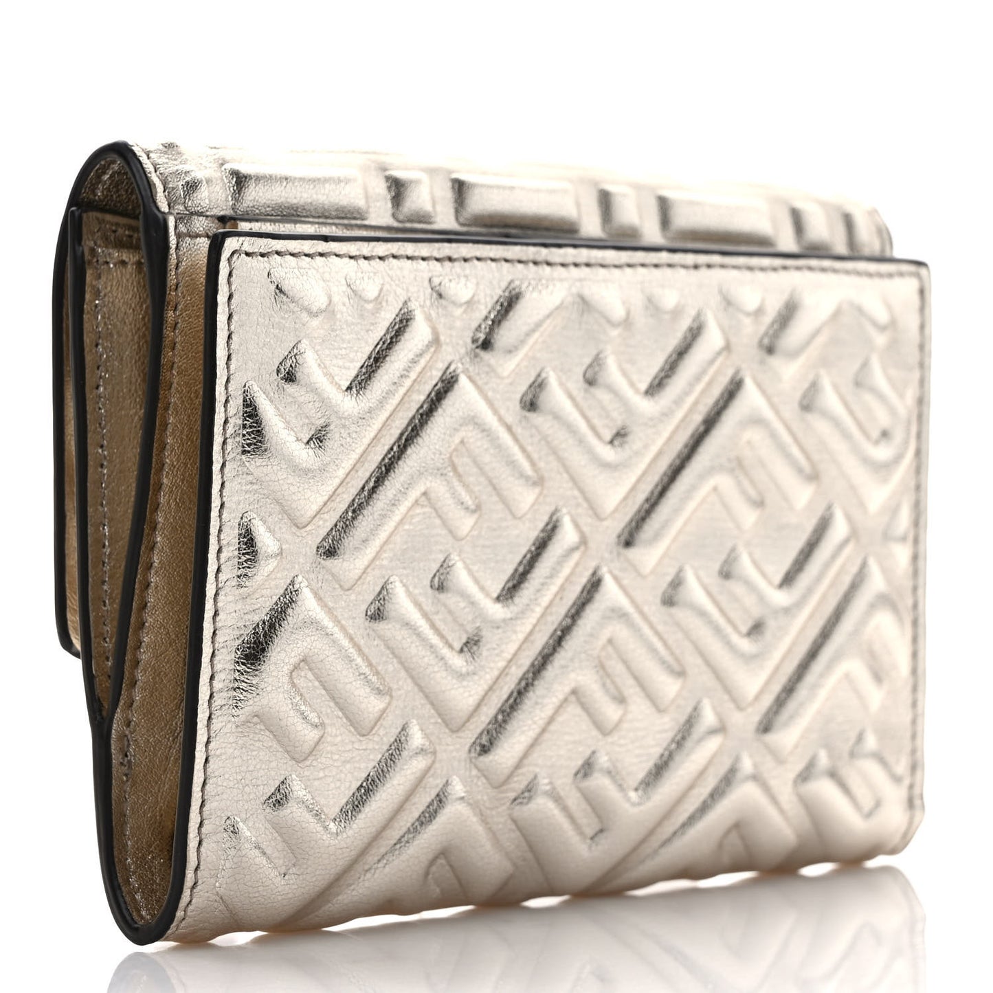 Vitello Catalan Mirror FF 1974 Embossed Medium Wallet Champagne