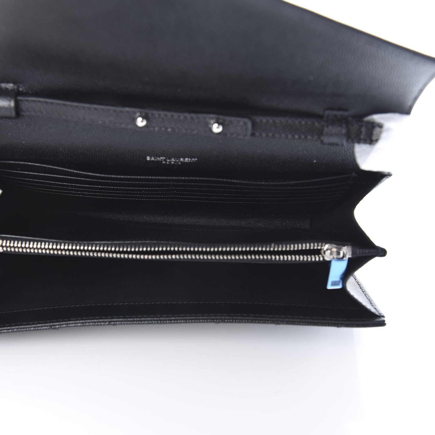 Saint Laurent Grain De Poudre Matelasse Chevron Monogram Chain Wallet Black 5 of 11