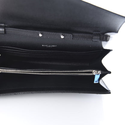 Saint Laurent Grain De Poudre Matelasse Chevron Monogram Chain Wallet Black 5 of 11