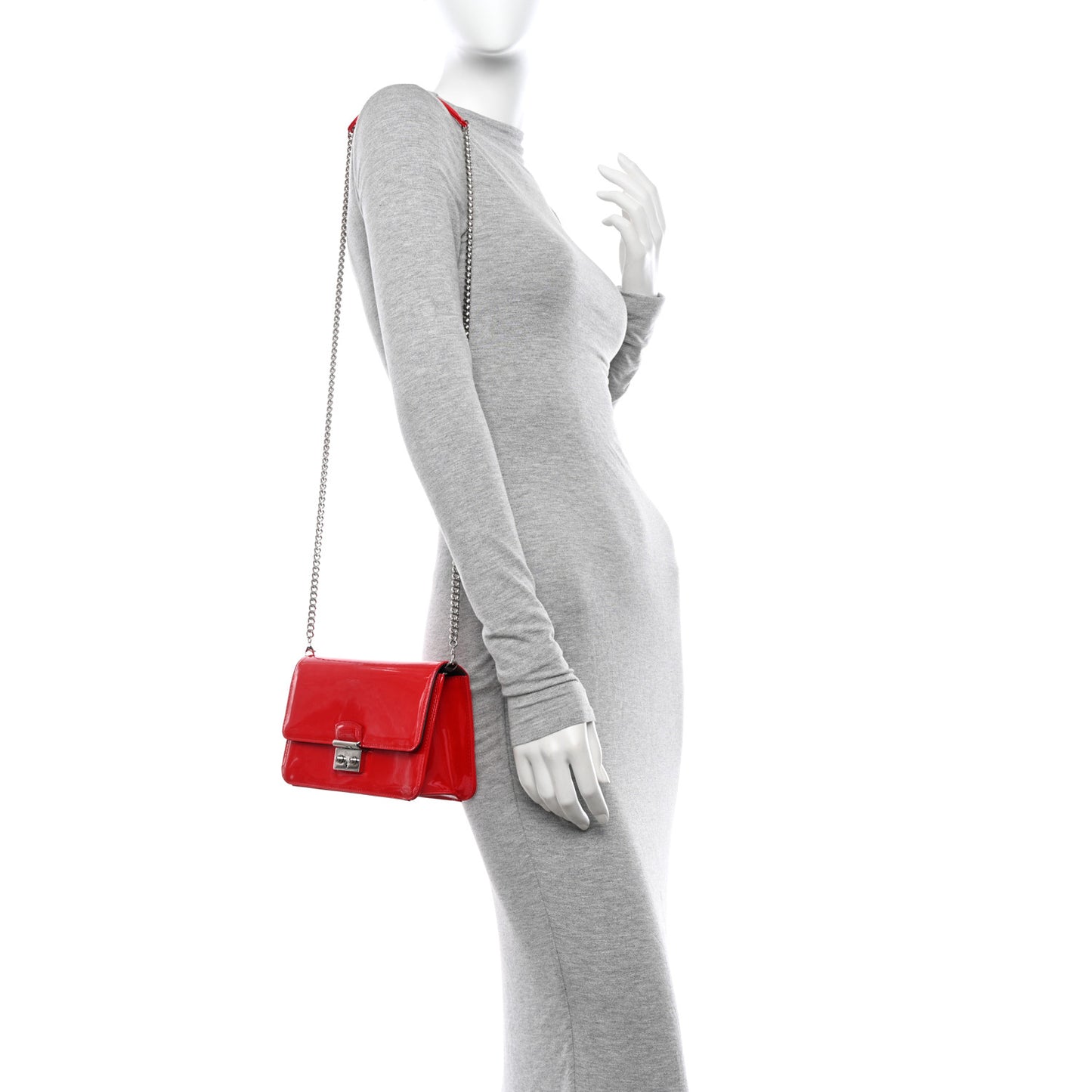 Metallic Box Patent Calfskin Miss Dior Promenade Pouch Red