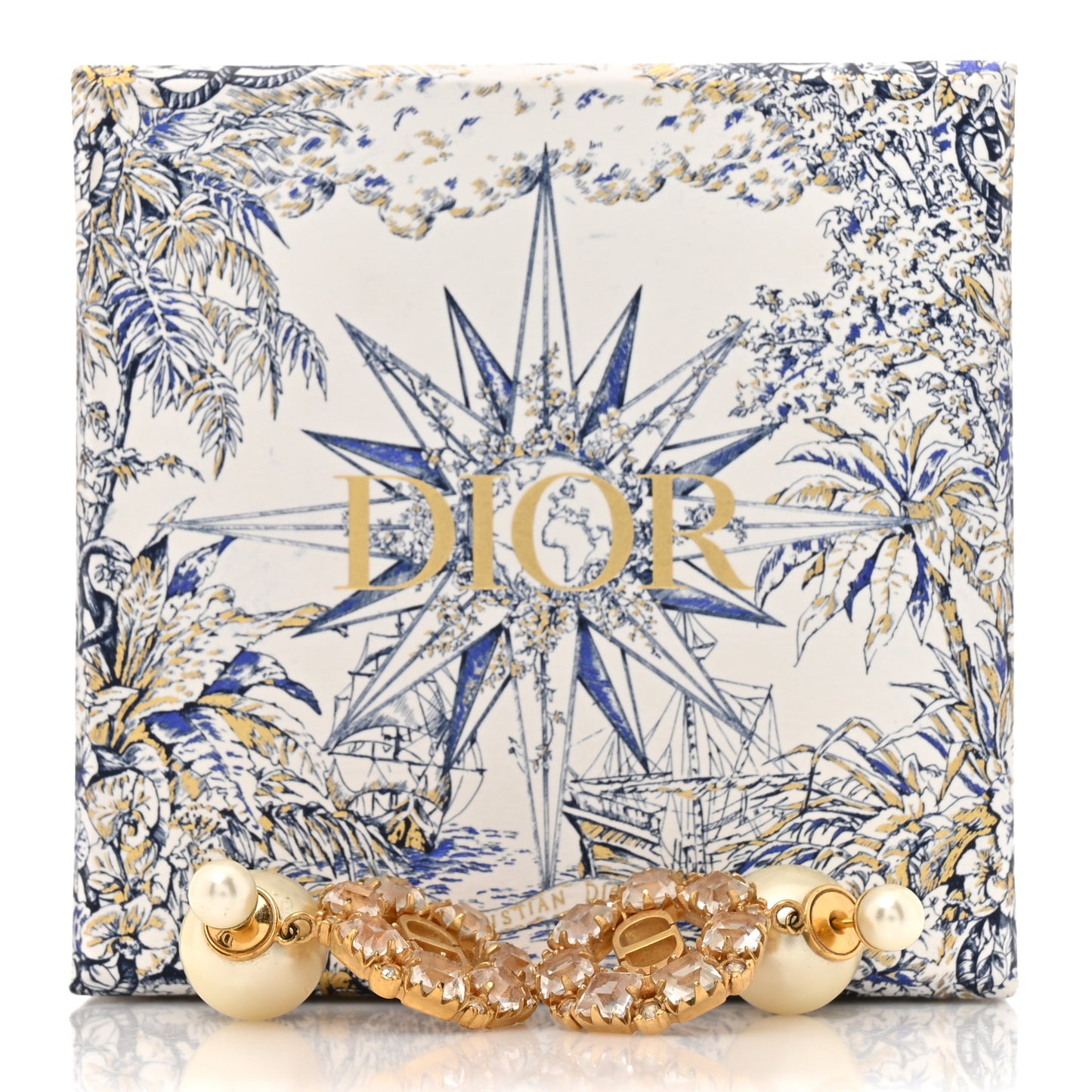 Pearl Crystal Dior Tribales Drop Earrings Gold