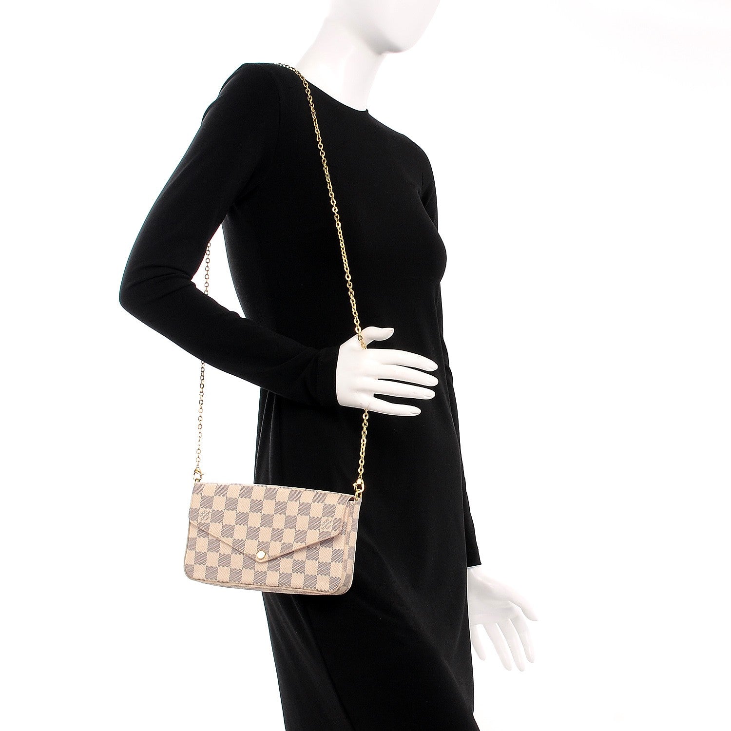 Louis Vuitton Damier Azur Pochette Felicie Chain Wallet Rose Ballerine 2 of 10